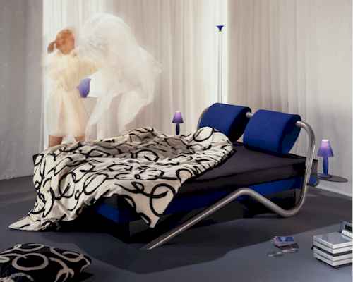Quatro Wasserbett von STRETCH TOP mit Kopfteil Expo / Blau.