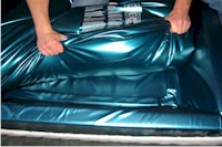 Bodennaht der Softside Wassermatratzen, hochfrequenz Schweissnaht.